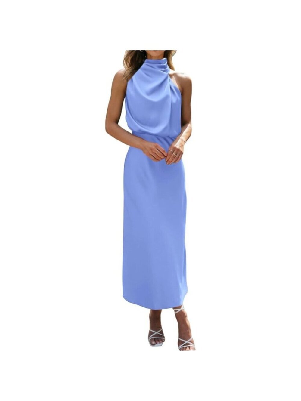 Women's Blue Cocktail Dresses for Satin Silk Sleeveless High Waist Maxi Wedding
